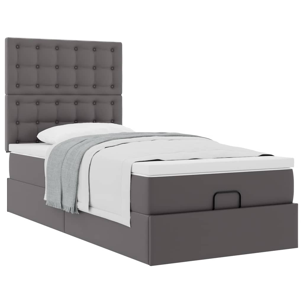 vidaXL Οθωμανικό κρεβάτι με στρώμα Γκρι 80x200cm Faux Leather