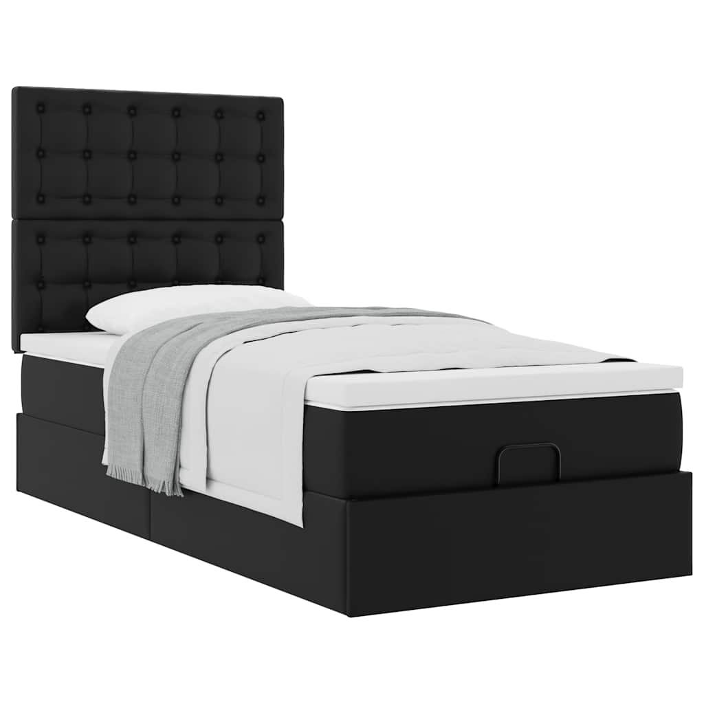 vidaXL Οθωμανικό κρεβάτι με στρώμα Μαύρο 90x190cm Faux Leather