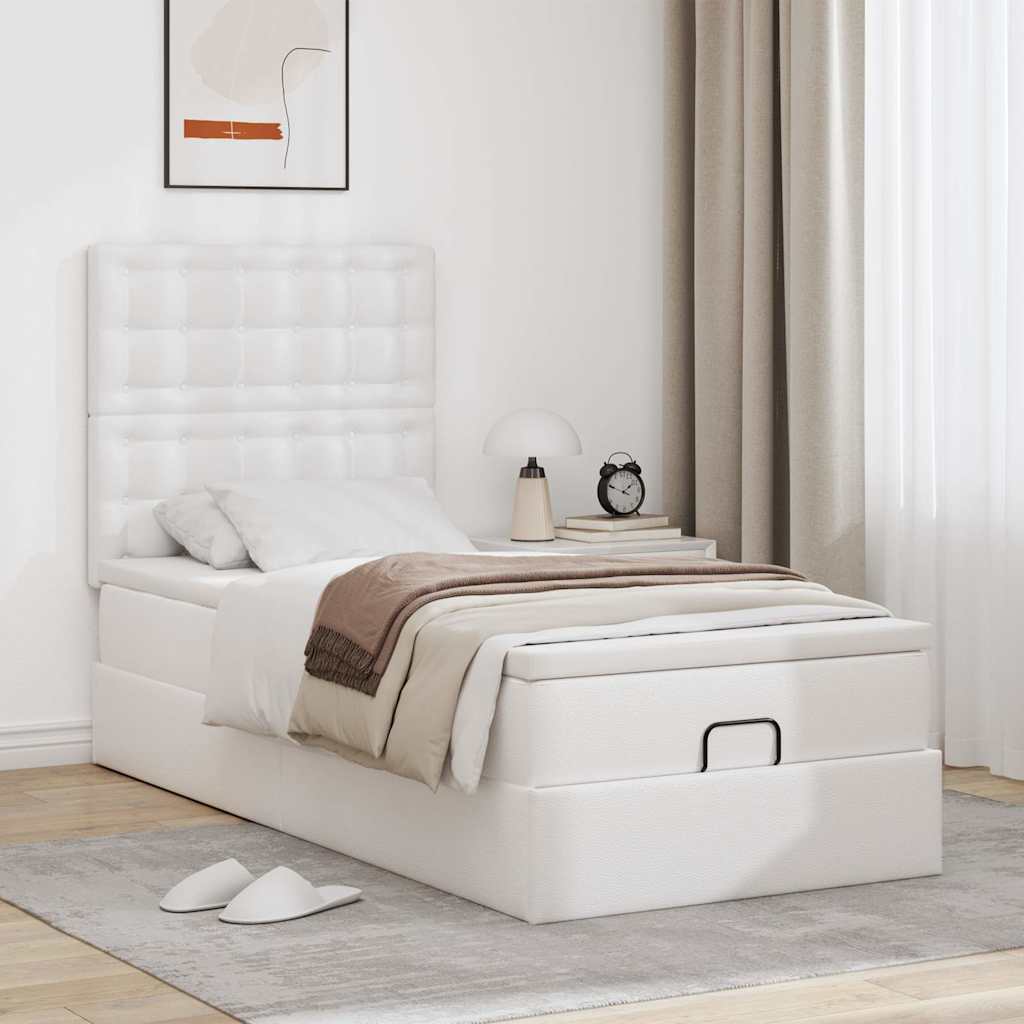 vidaXL Οθωμανικό κρεβάτι με στρώμα Λευκό 90x190cm Faux Leather