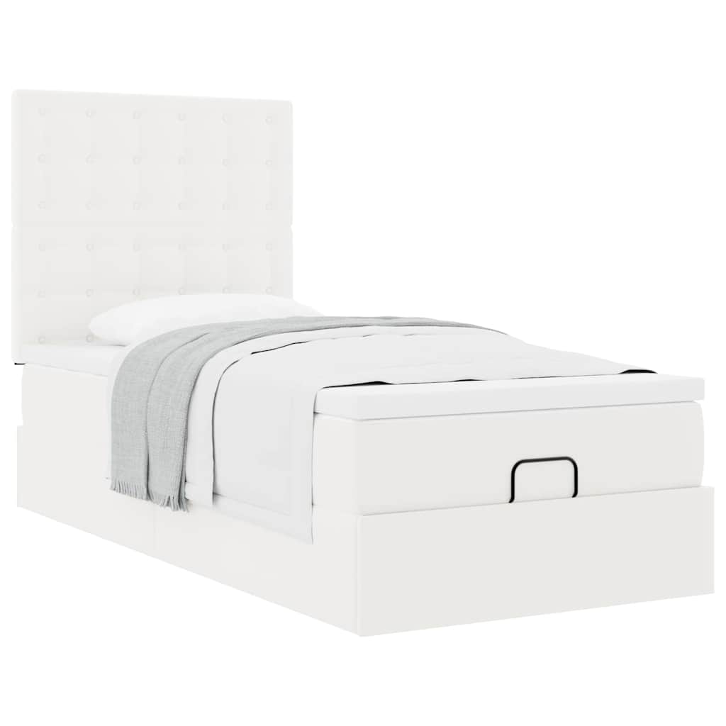 vidaXL Οθωμανικό κρεβάτι με στρώμα Λευκό 90x190cm Faux Leather
