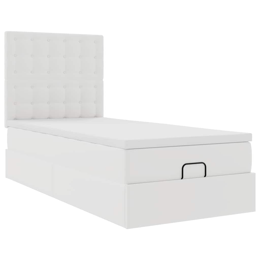 vidaXL Οθωμανικό κρεβάτι με στρώμα Λευκό 90x190cm Faux Leather