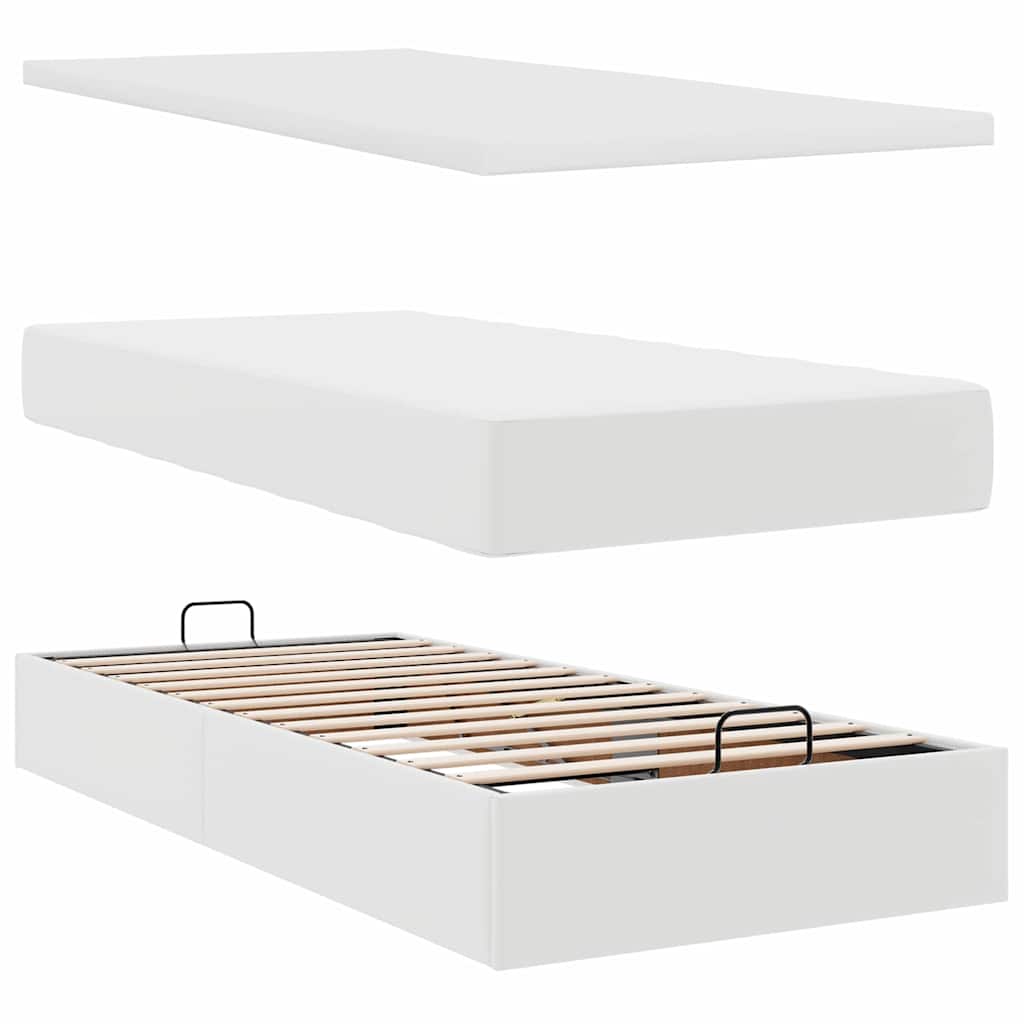 vidaXL Οθωμανικό κρεβάτι με στρώμα Λευκό 90x190cm Faux Leather