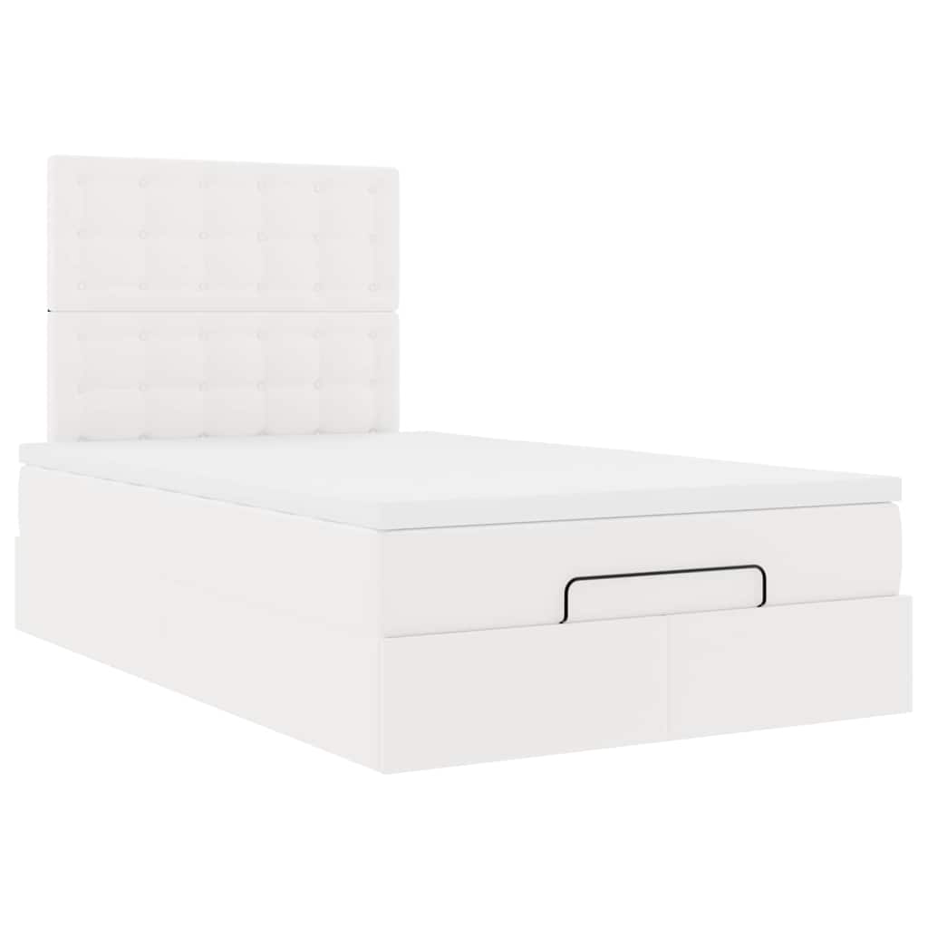 vidaXL Οθωμανικό κρεβάτι με στρώμα Λευκό 120x190 cm Faux Leather