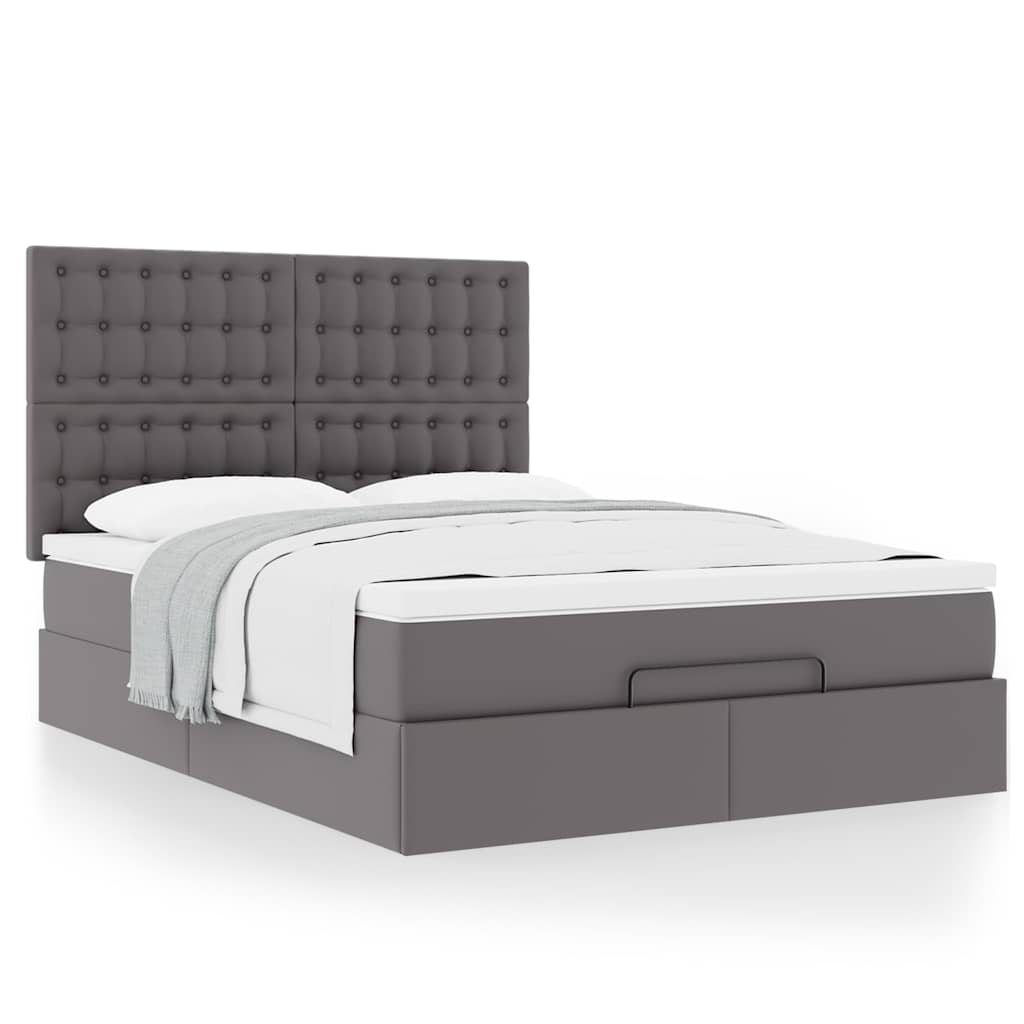vidaXL Οθωμανικό κρεβάτι με στρώμα Γκρι 140x190cm Faux Leather
