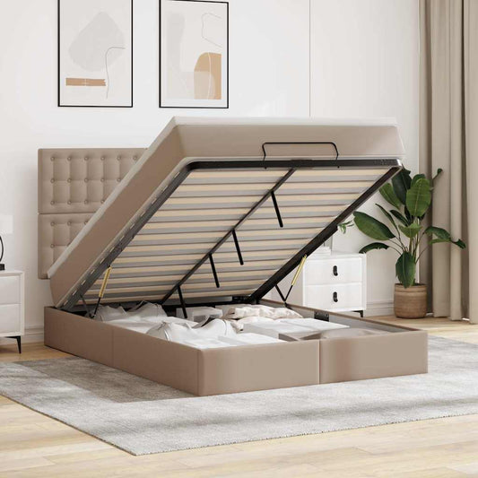vidaXL Οθωμανικό κρεβάτι με στρώμα Cappucino 140x190cm Faux Leather