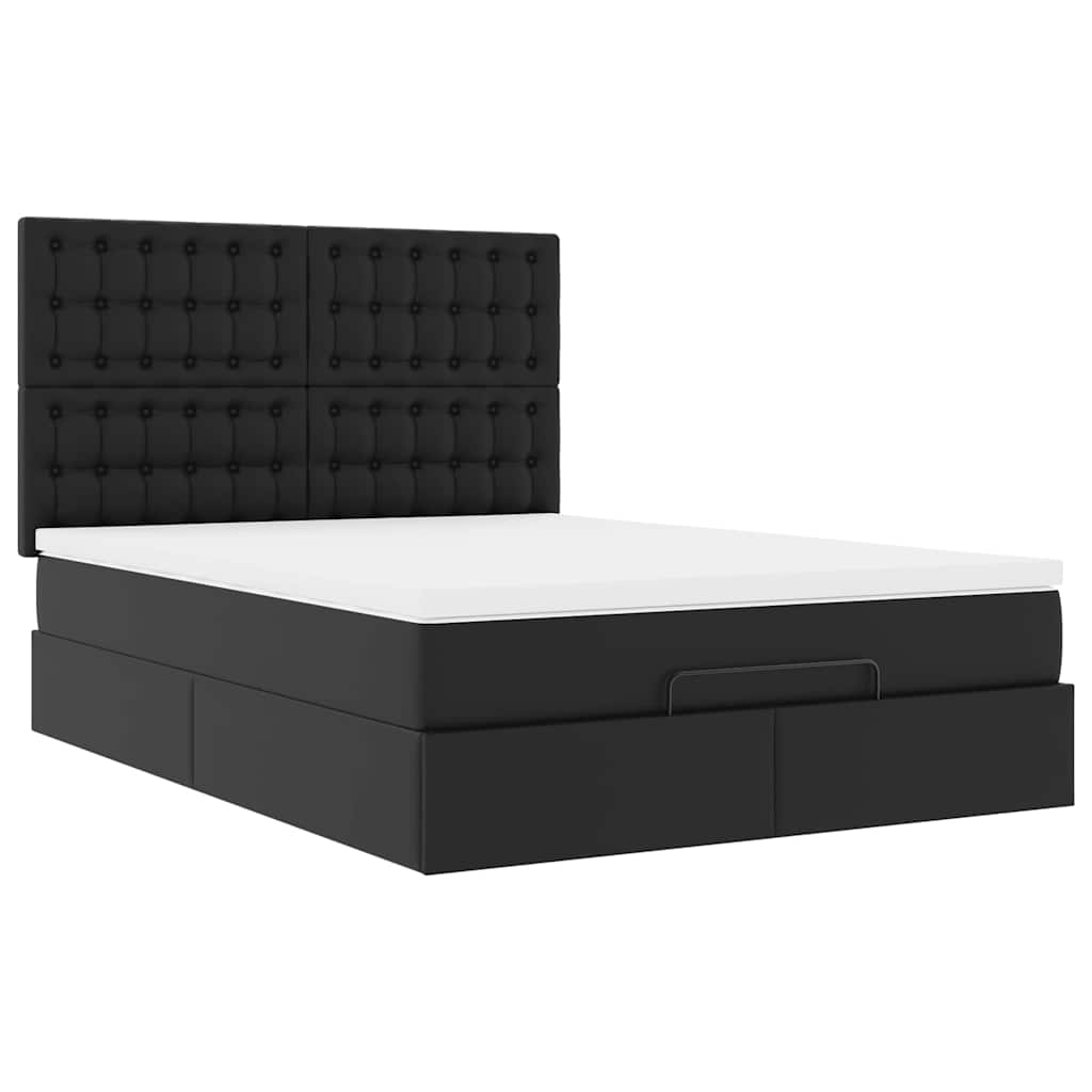 vidaXL Οθωμανικό κρεβάτι με στρώμα Μαύρο 140x200cm Faux Leather