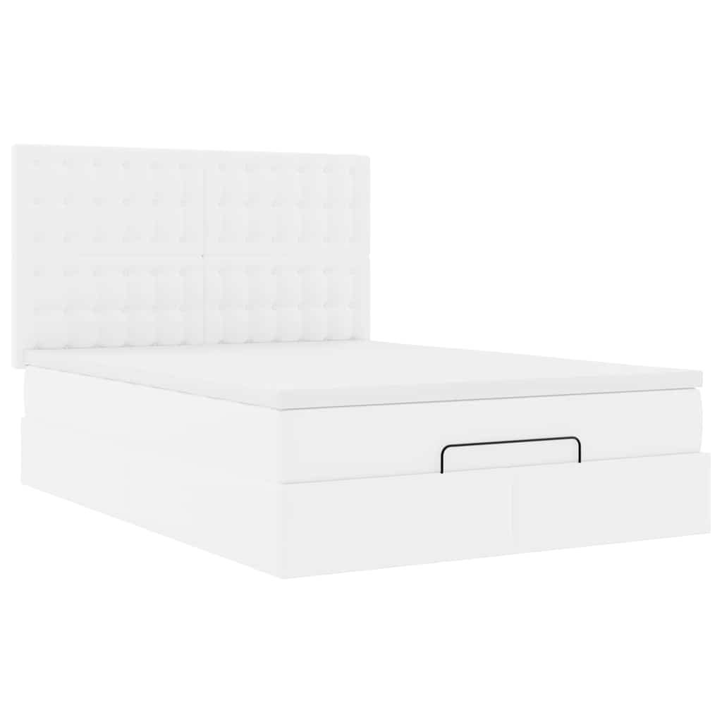 vidaXL Οθωμανικό κρεβάτι με στρώμα Λευκό 140x200cm Faux Leather