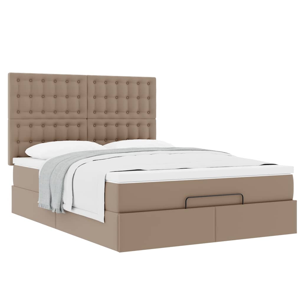 vidaXL Οθωμανικό κρεβάτι με στρώμα Cappucino 140x200cm Faux Leather