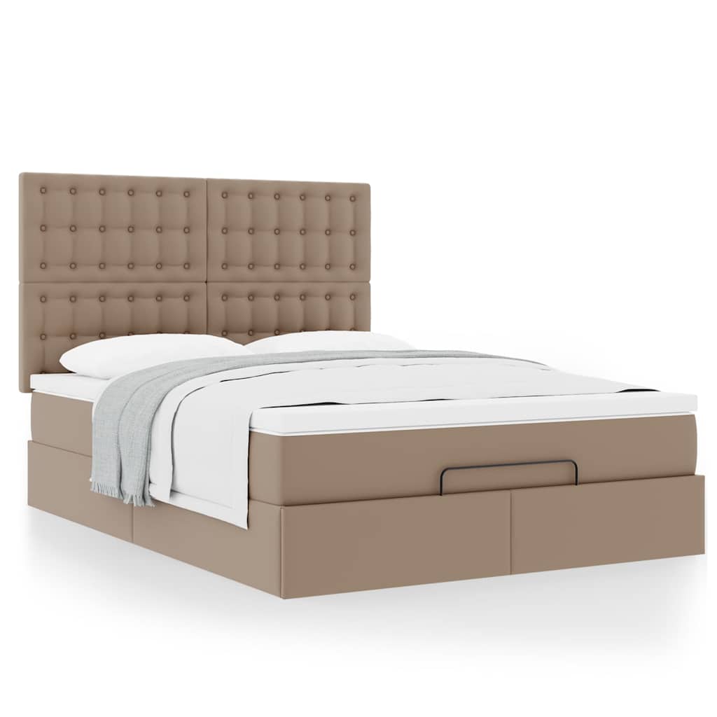 vidaXL Οθωμανικό κρεβάτι με στρώμα Cappucino 140x200cm Faux Leather