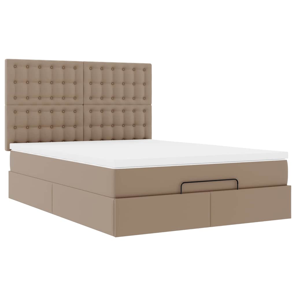 vidaXL Οθωμανικό κρεβάτι με στρώμα Cappucino 140x200cm Faux Leather