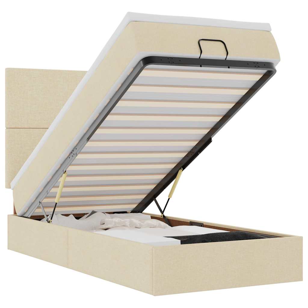 vidaXL Οθωμανικό κρεβάτι με στρώμα Cream 80x200cm ύφασμα