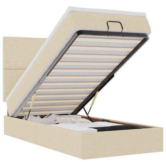 vidaXL Οθωμανικό κρεβάτι με στρώμα Cream 90x190cm ύφασμα