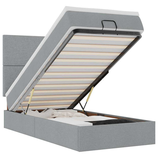 vidaXL Οθωμανικό κρεβάτι με στρώμα ανοιχτό γκρι 90x200cm ύφασμα