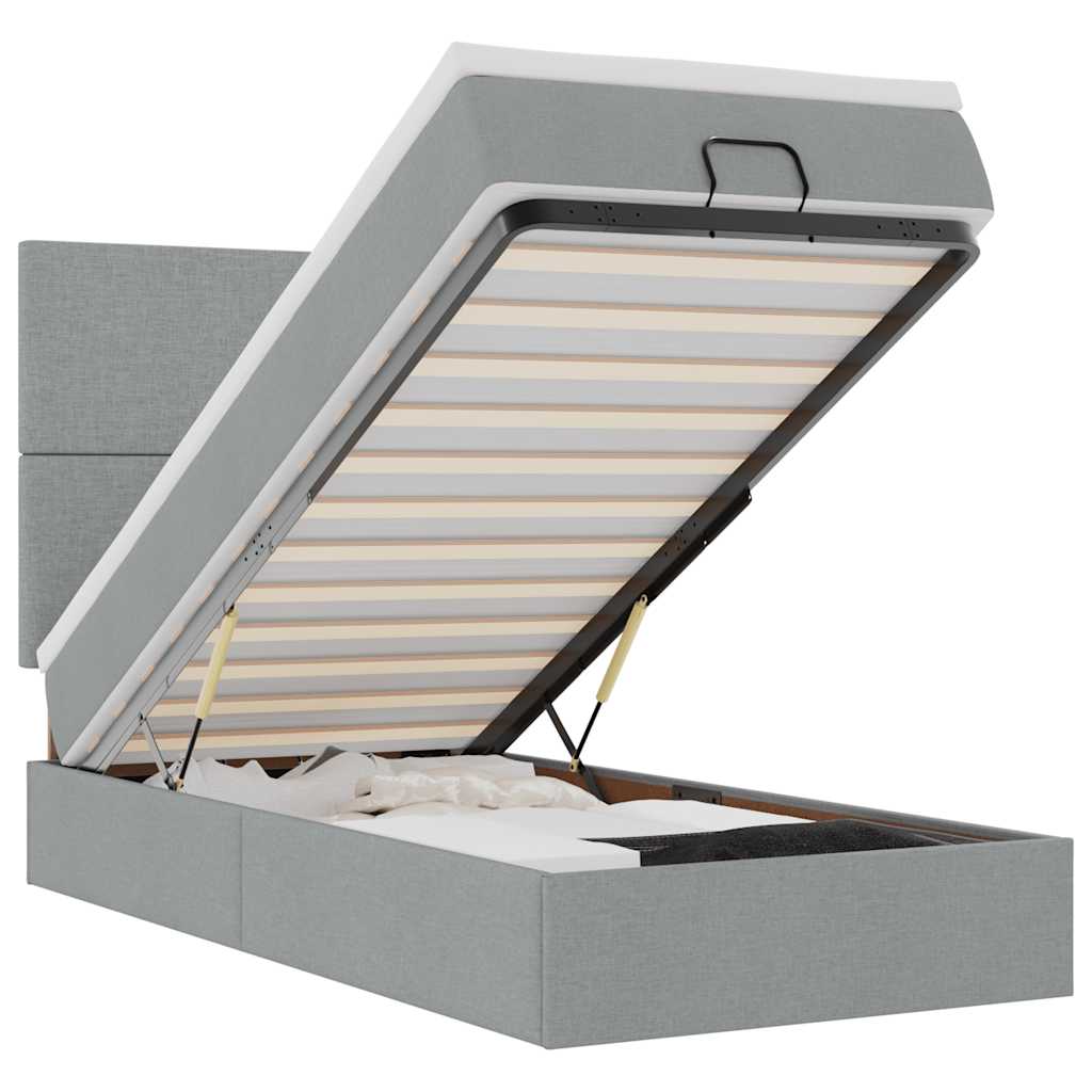 vidaXL Οθωμανικό κρεβάτι με στρώμα ανοιχτό γκρι 100x200cm ύφασμα