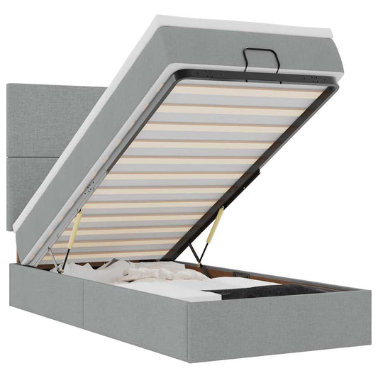 vidaXL Οθωμανικό κρεβάτι με στρώμα ανοιχτό γκρι 100x200cm ύφασμα