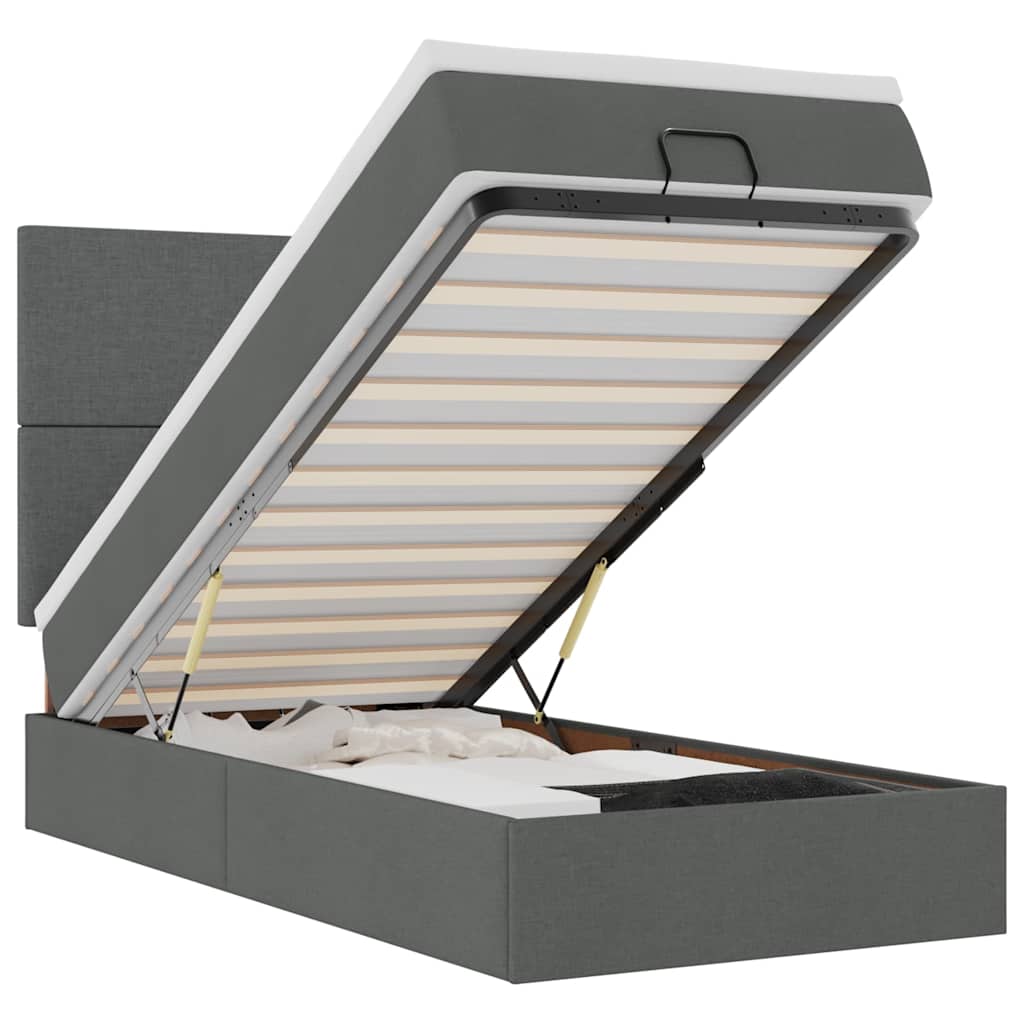 vidaXL Οθωμανικό κρεβάτι με στρώμα σκούρο γκρι 100x200cm ύφασμα