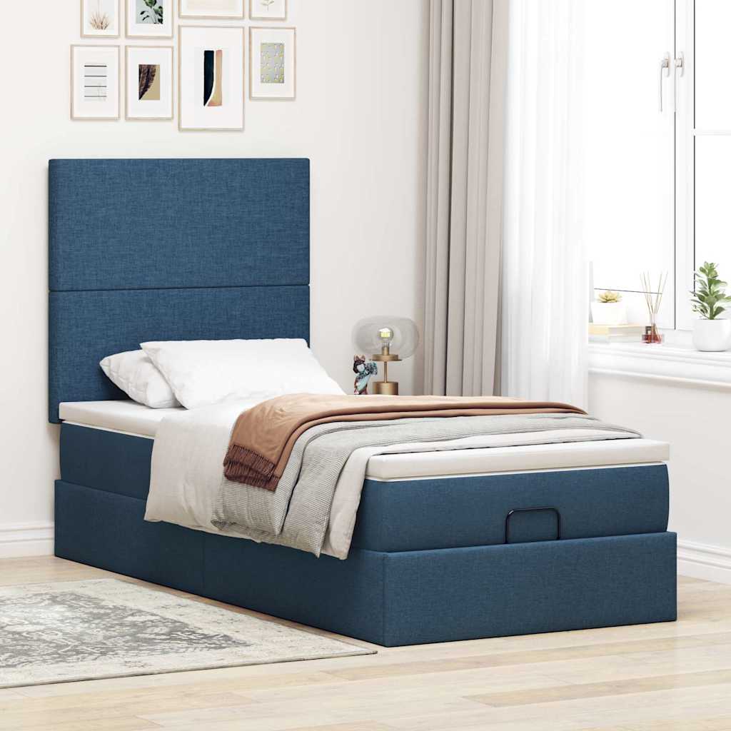 vidaXL Οθωμανικό κρεβάτι με στρώμα μπλε 100x200cm ύφασμα