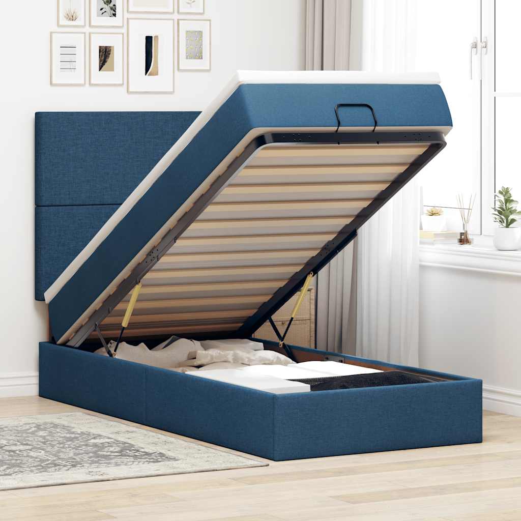 vidaXL Οθωμανικό κρεβάτι με στρώμα μπλε 100x200cm ύφασμα