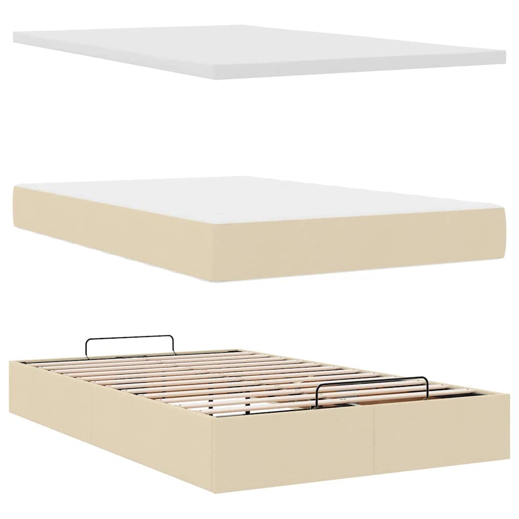 vidaXL Οθωμανικό κρεβάτι με στρώμα Cream 120x200cm ύφασμα