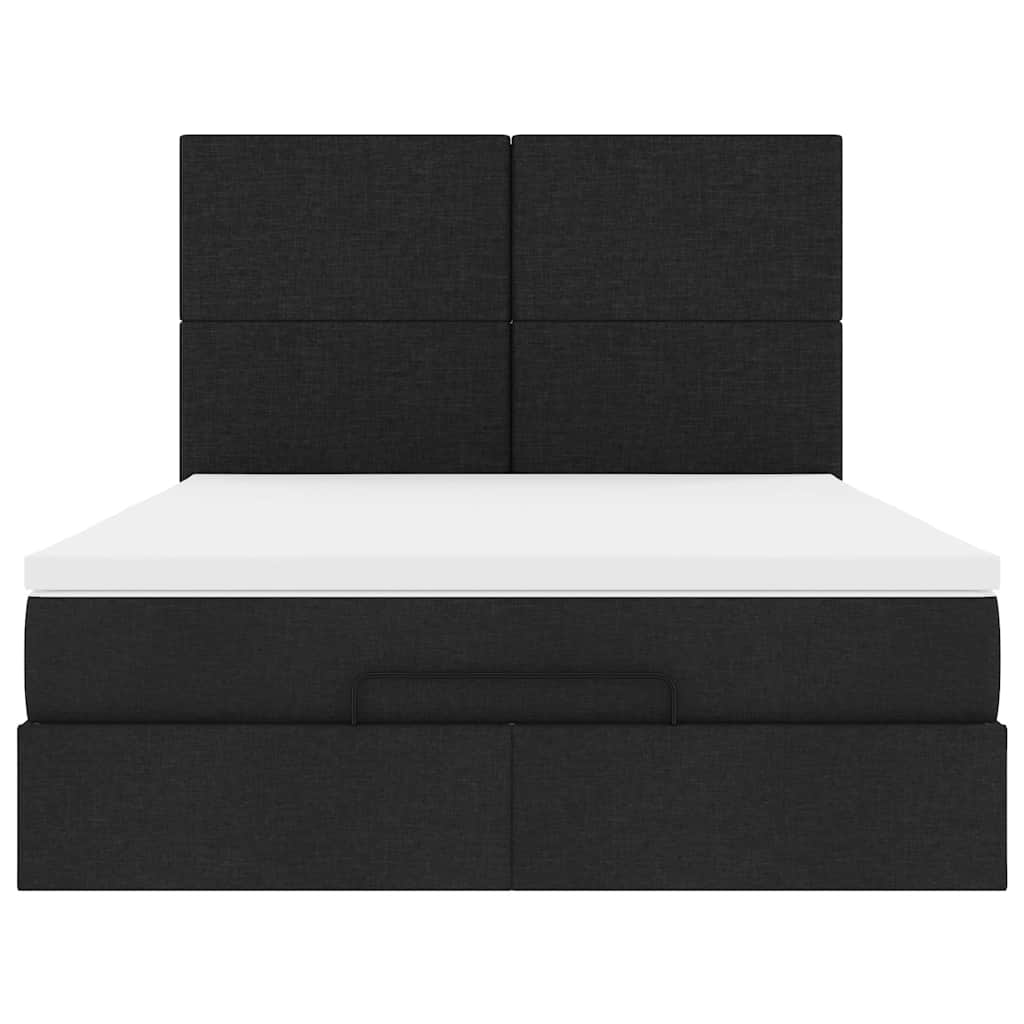 vidaXL Οθωμανικό κρεβάτι με στρώμα Μαύρο 140x190cm Ύφασμα