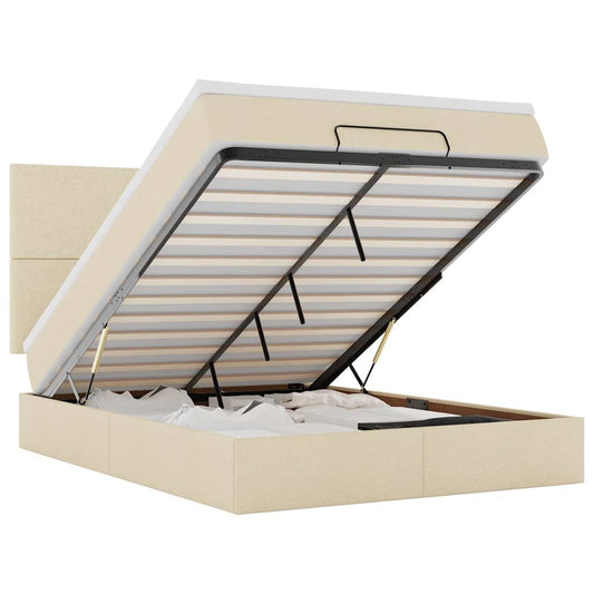 vidaXL Οθωμανικό κρεβάτι με στρώμα Cream 140x190cm ύφασμα