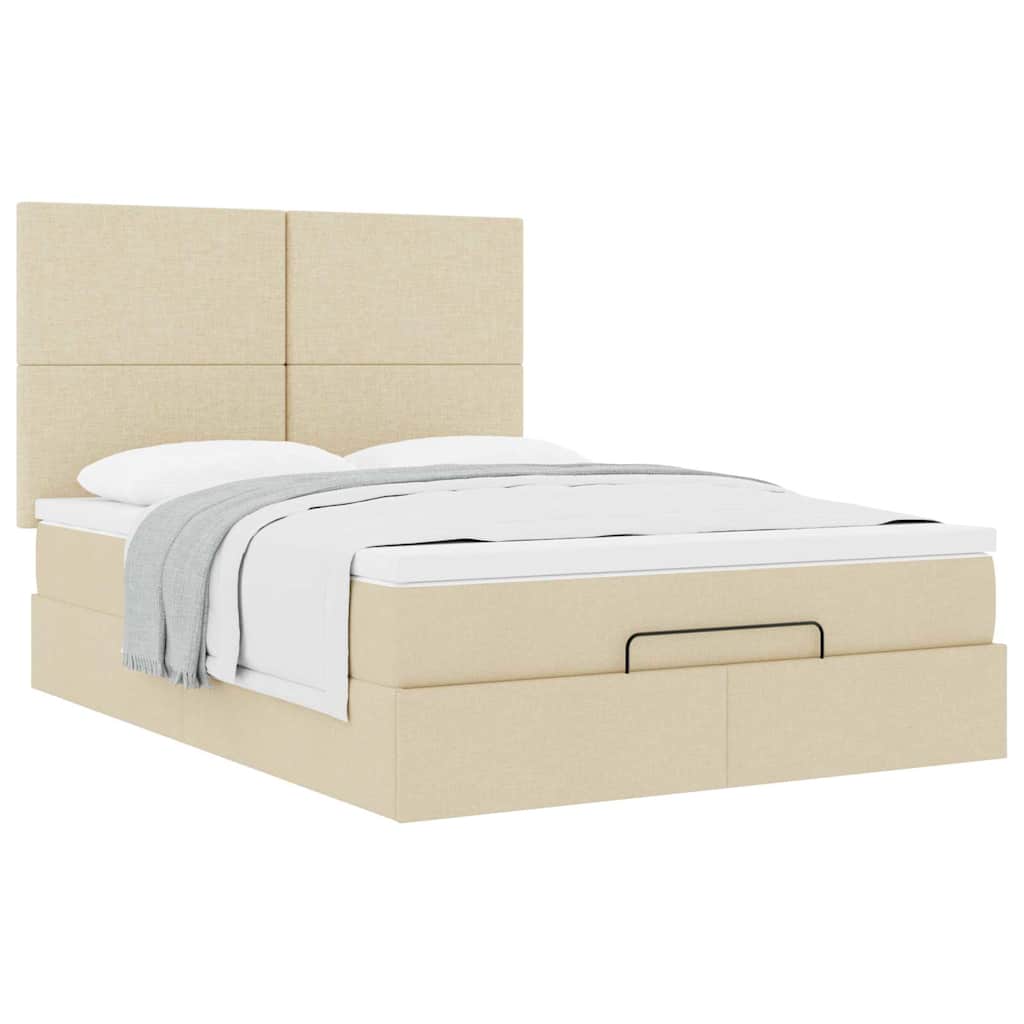vidaXL Οθωμανικό κρεβάτι με στρώμα Cream 140x190cm ύφασμα