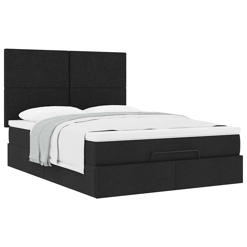 vidaXL Οθωμανικό κρεβάτι με στρώμα Μαύρο 140x200cm Ύφασμα
