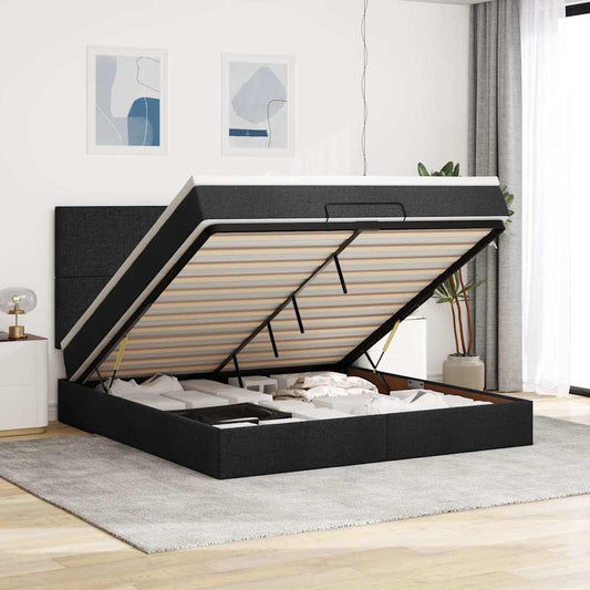 vidaXL Οθωμανικό κρεβάτι με στρώμα Μαύρο 160x200cm Ύφασμα