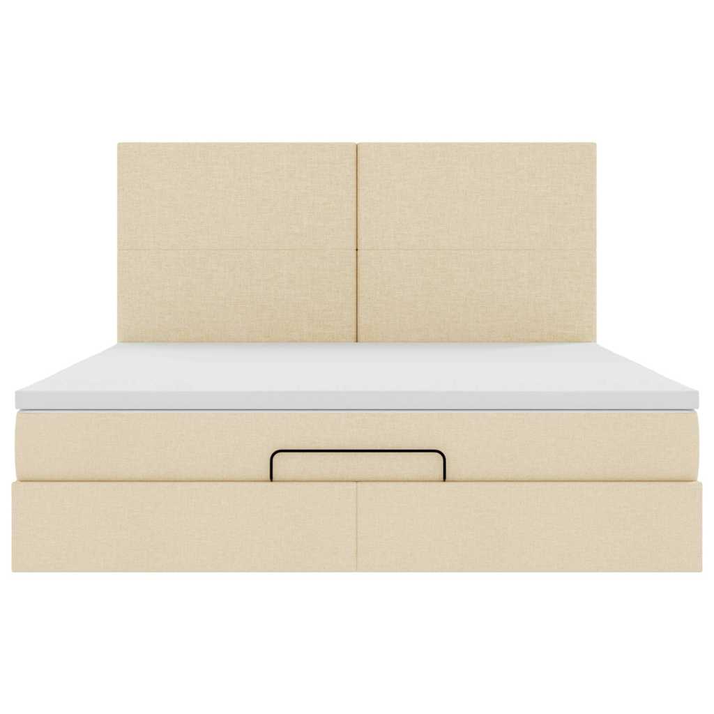 vidaXL Οθωμανικό Κρεβάτι με Στρώμα Κρέμα 160x200cm Ύφασμα