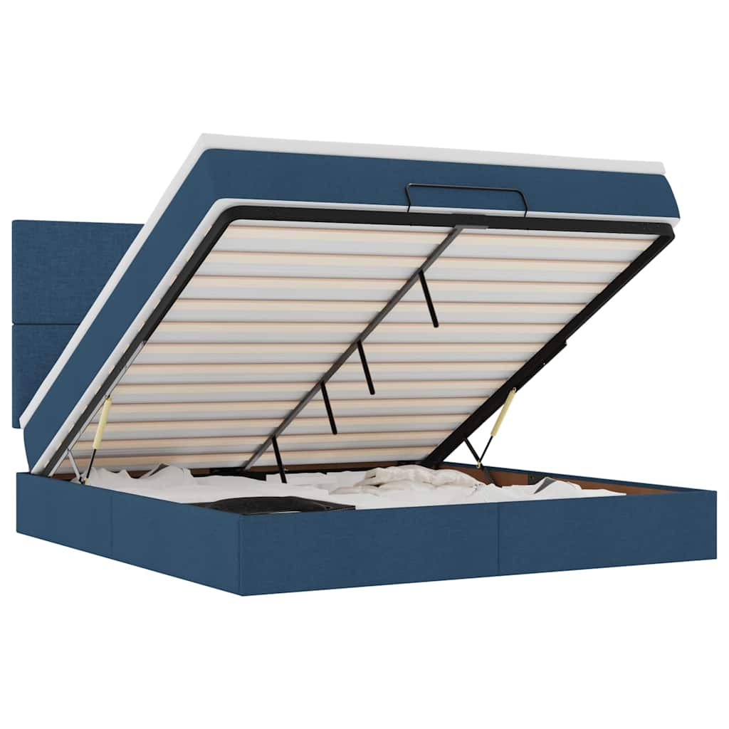 vidaXL Οθωμανικό κρεβάτι με στρώμα μπλε 160x200cm ύφασμα
