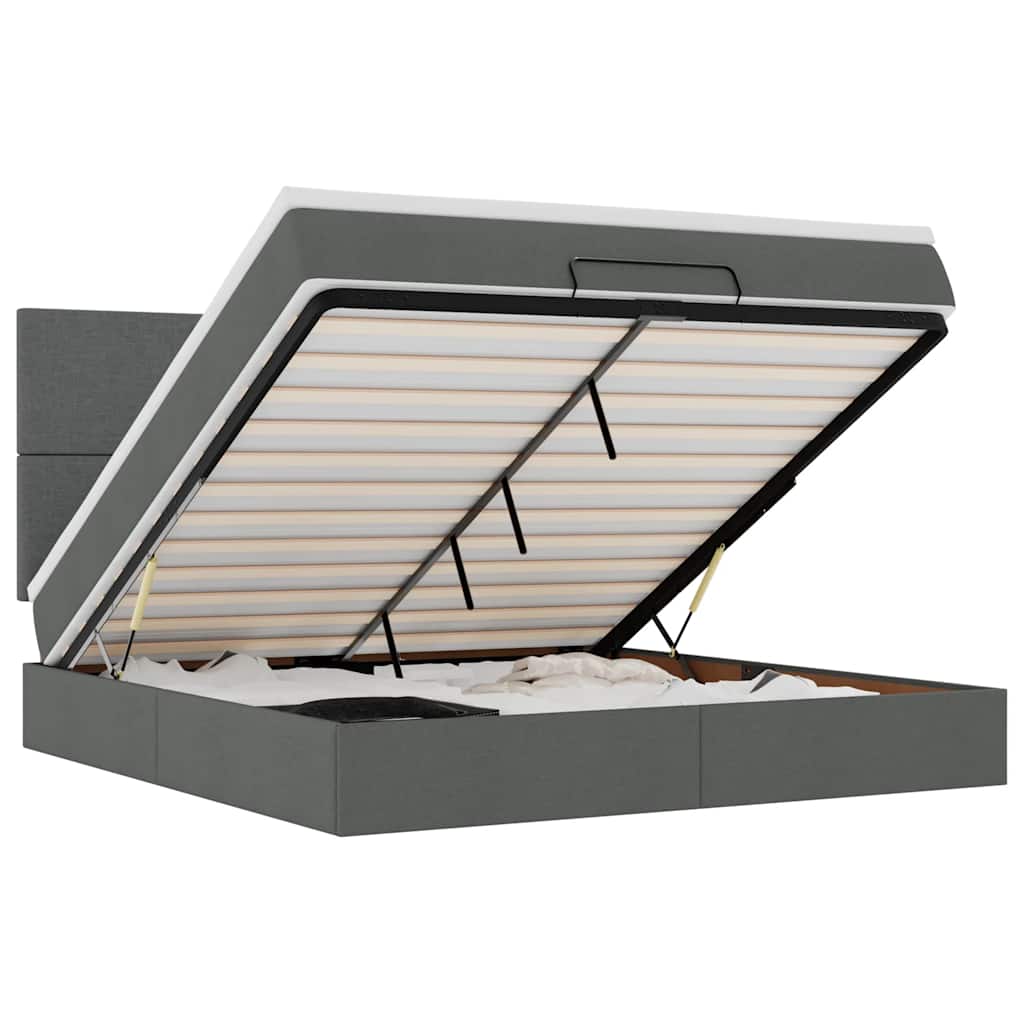 vidaXL Οθωμανικό κρεβάτι με στρώμα σκούρο γκρι 180x200cm ύφασμα