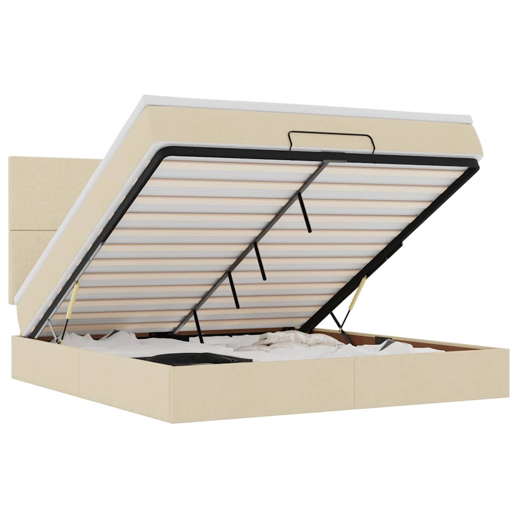vidaXL Οθωμανικό κρεβάτι με στρώμα Cream 180x200cm ύφασμα
