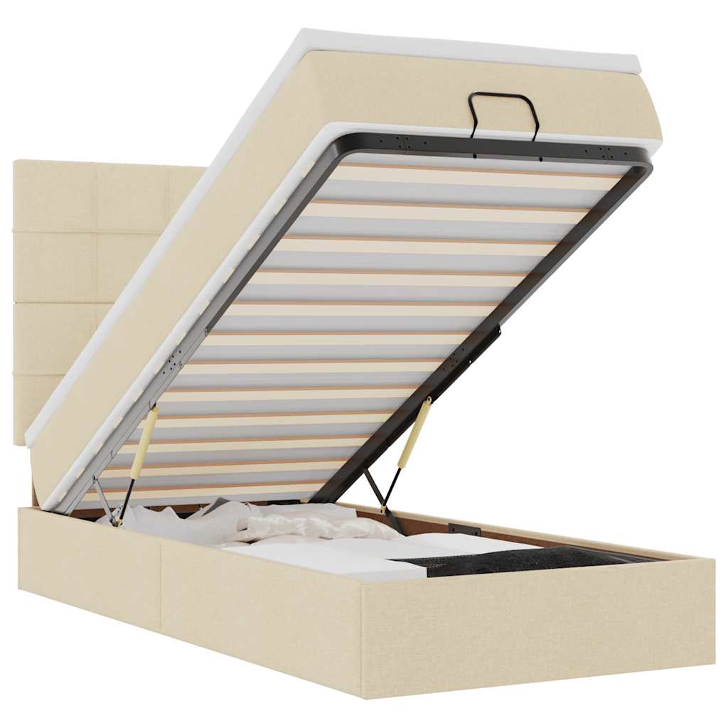 vidaXL Οθωμανικό κρεβάτι με στρώμα Cream 80x200cm ύφασμα