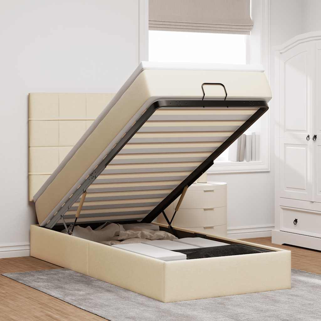 vidaXL Οθωμανικό κρεβάτι με στρώμα Cream 80x200cm ύφασμα