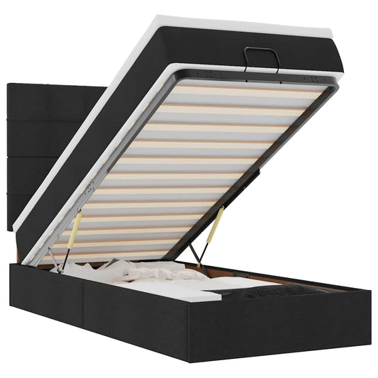 vidaXL Οθωμανικό κρεβάτι με στρώμα Μαύρο 90x190cm Ύφασμα
