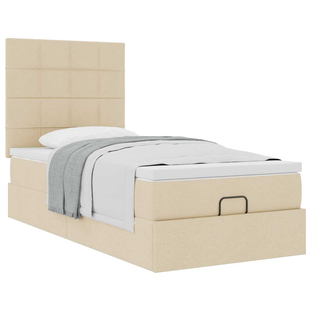 vidaXL Οθωμανικό κρεβάτι με στρώμα Cream 90x190cm ύφασμα