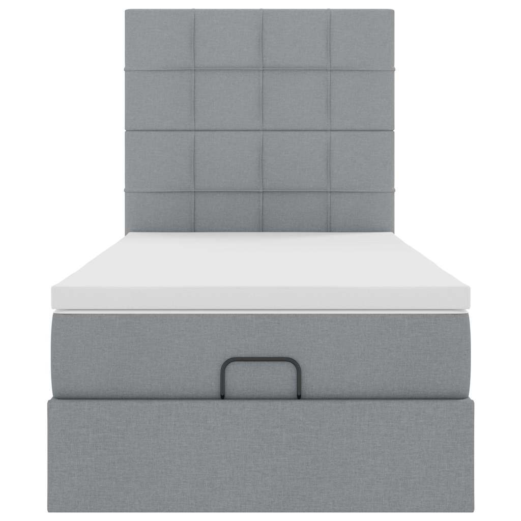 vidaXL Οθωμανικό κρεβάτι με στρώμα ανοιχτό γκρι 90x200cm ύφασμα