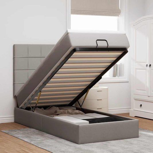 vidaXL Οθωμανικό κρεβάτι με στρώμα Taupe 90x200cm ύφασμα