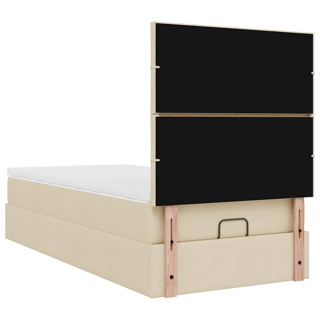 vidaXL Οθωμανικό κρεβάτι με στρώμα Cream 90x200cm ύφασμα