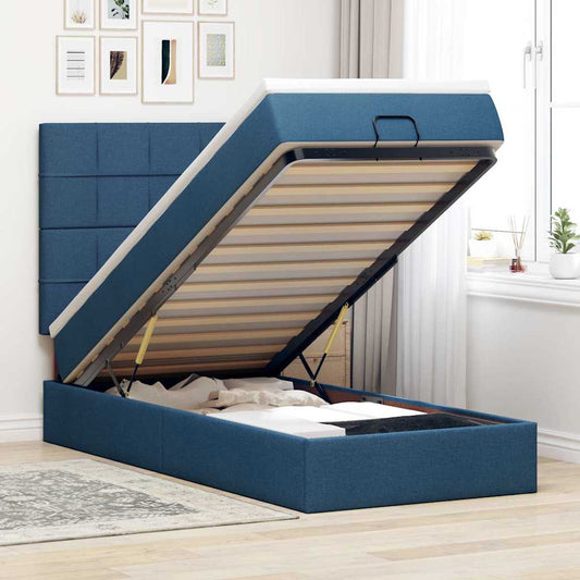 vidaXL Οθωμανικό κρεβάτι με στρώμα μπλε 90x200cm ύφασμα