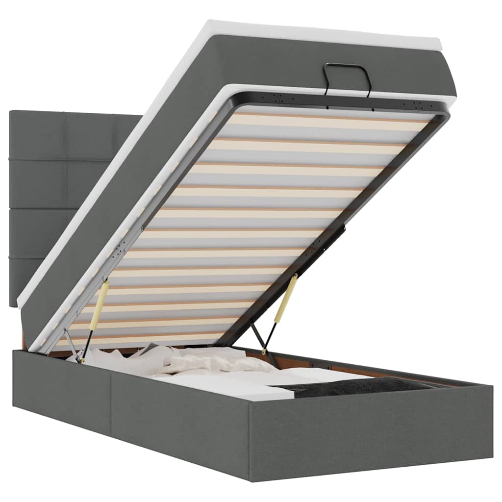 vidaXL Οθωμανικό κρεβάτι με στρώμα σκούρο γκρι 100x200cm ύφασμα