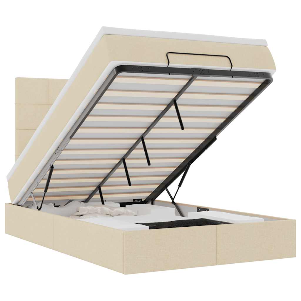 vidaXL Οθωμανικό κρεβάτι με στρώμα Cream 120x200cm ύφασμα