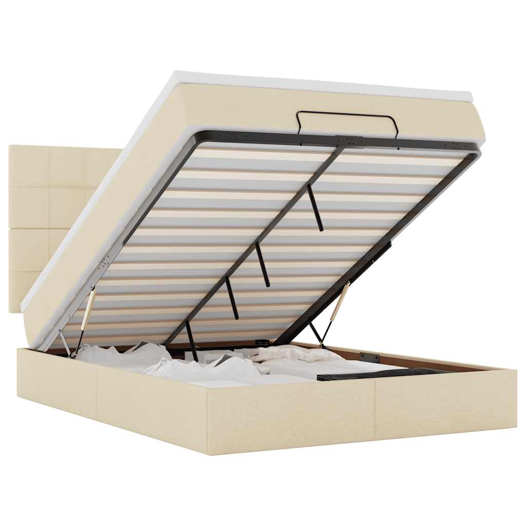 vidaXL Οθωμανικό κρεβάτι με στρώμα Cream 140x190cm ύφασμα