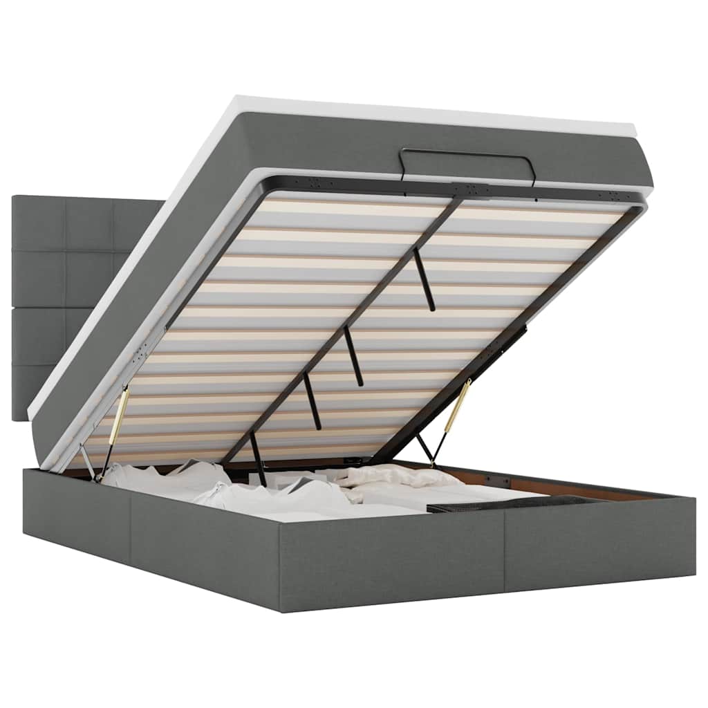 vidaXL Οθωμανικό κρεβάτι με στρώμα Σκούρο γκρι 140x200cm ύφασμα