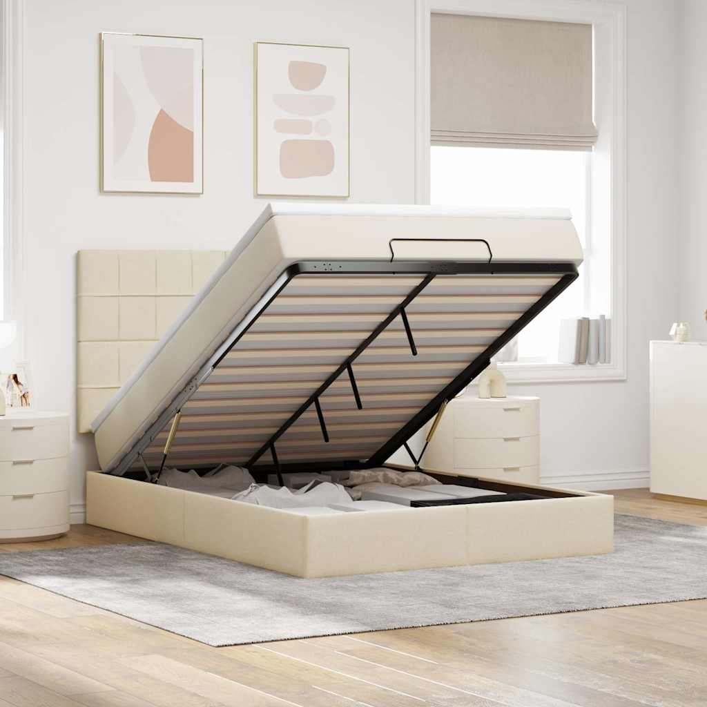vidaXL Οθωμανικό κρεβάτι με στρώμα Cream 140x200cm ύφασμα