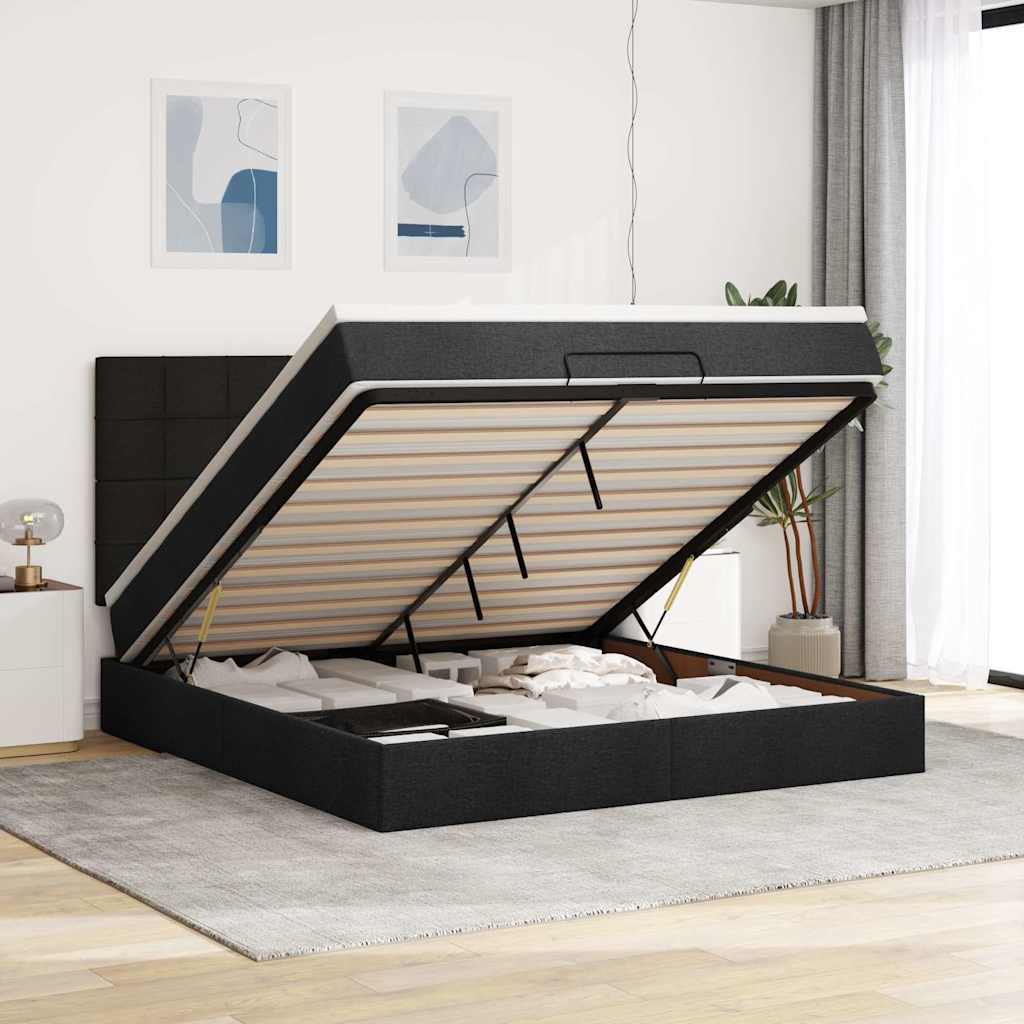 vidaXL Οθωμανικό κρεβάτι με στρώμα Μαύρο 160x200cm Ύφασμα