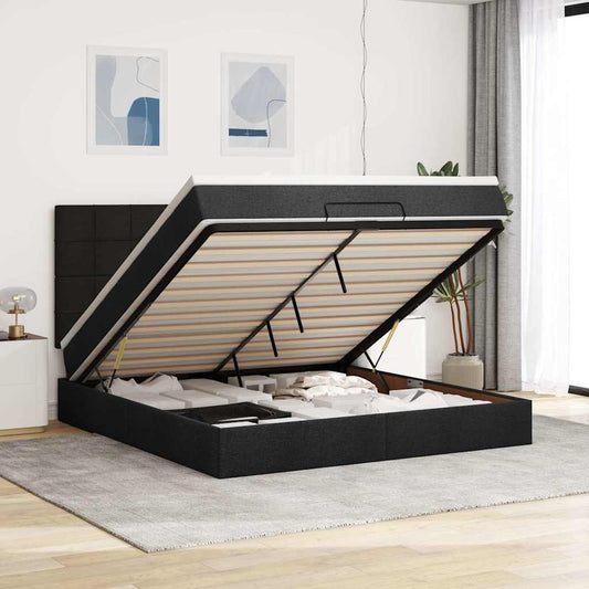 vidaXL Οθωμανικό κρεβάτι με στρώμα Μαύρο 160x200cm Ύφασμα