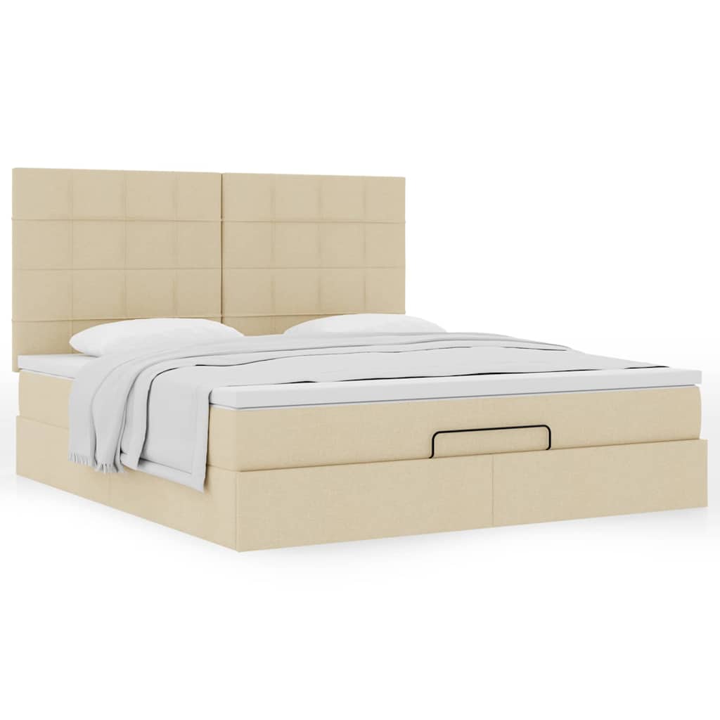 vidaXL Οθωμανικό κρεβάτι με στρώμα Cream 180x200cm ύφασμα