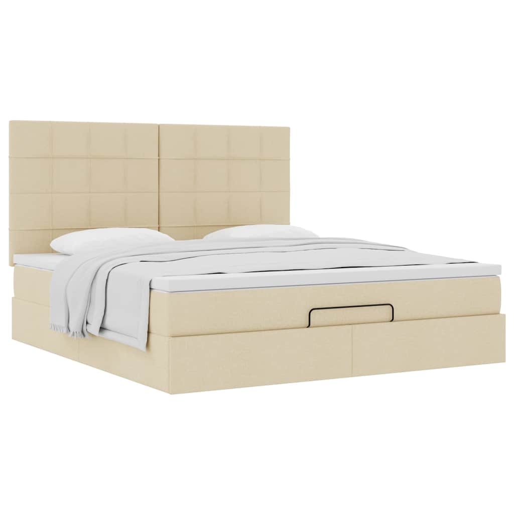 vidaXL Οθωμανικό κρεβάτι με στρώμα Cream 180x200cm ύφασμα