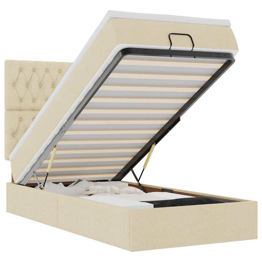 vidaXL Οθωμανικό κρεβάτι με στρώμα Cream 80x200cm ύφασμα